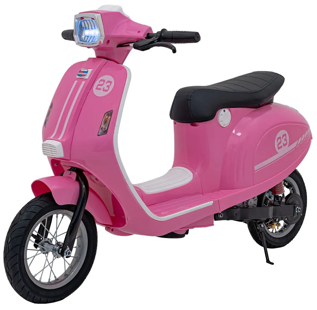 Vespa elétrica para Crianças 24V Retro Scooter 23, Rodas AR assento couro ecológico Rosa