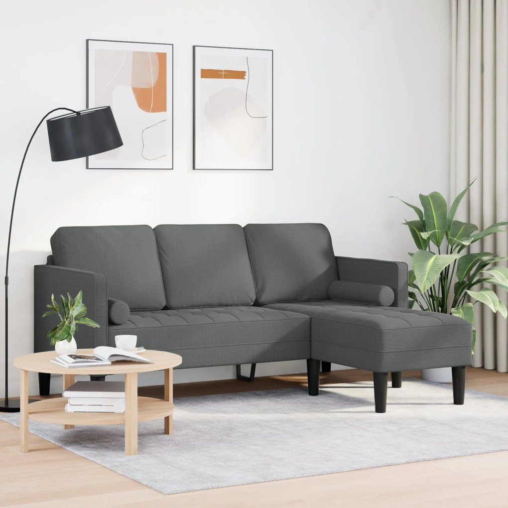 Sofá L de 3 Lugares vidaXL Cinza Escuro 160 cm Tecido