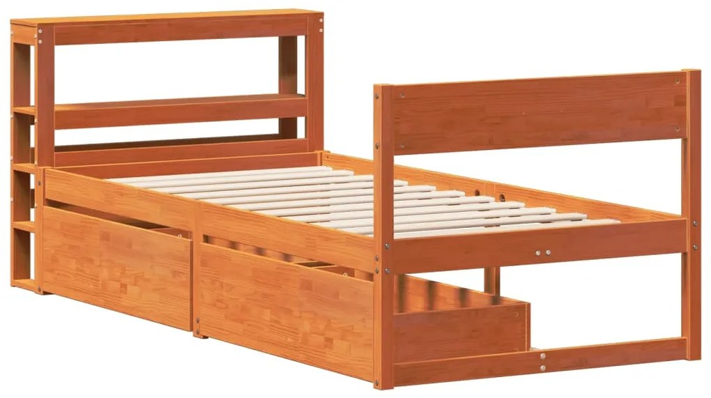 Cama sem colchão 90x190 cm madeira de pinho maciça castanho-mel
