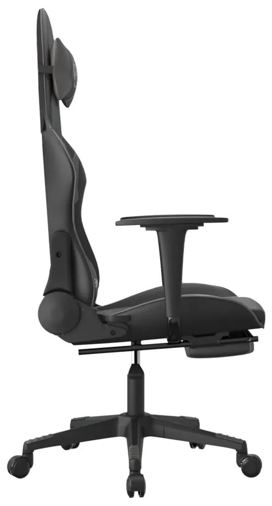 Cadeira gaming massagens c/ apoio pés couro artif. preto/cinza
