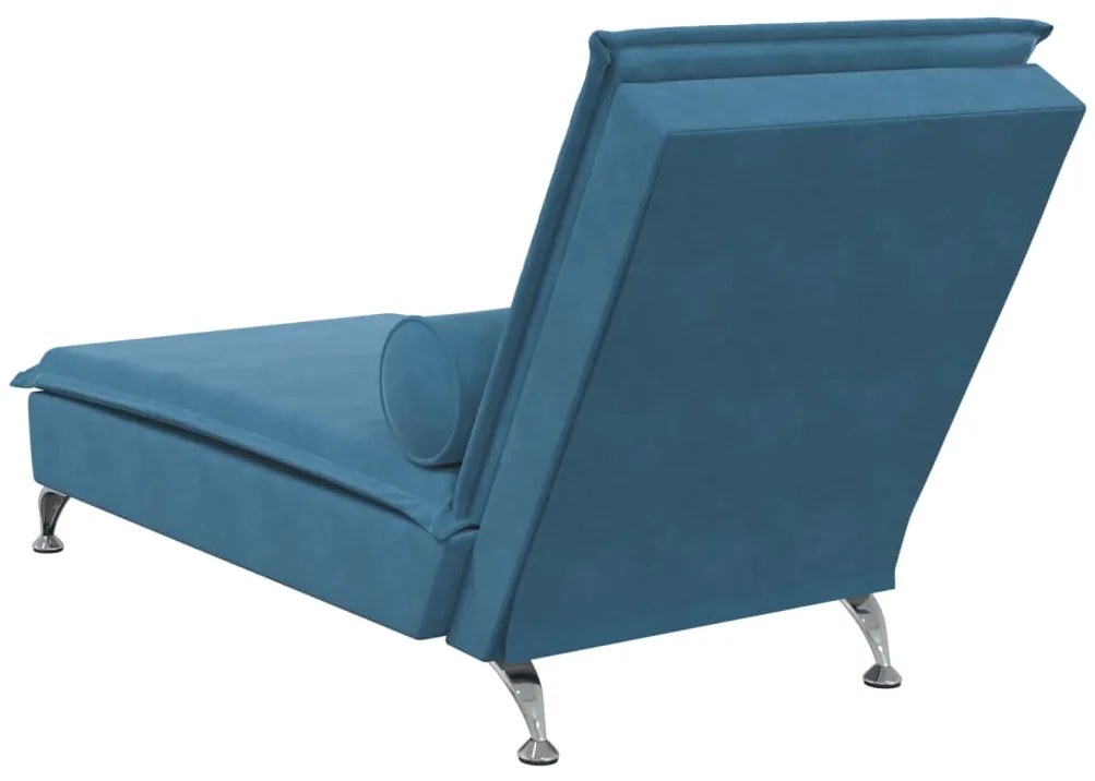 Chaise lounge de massagem com rolo veludo azul