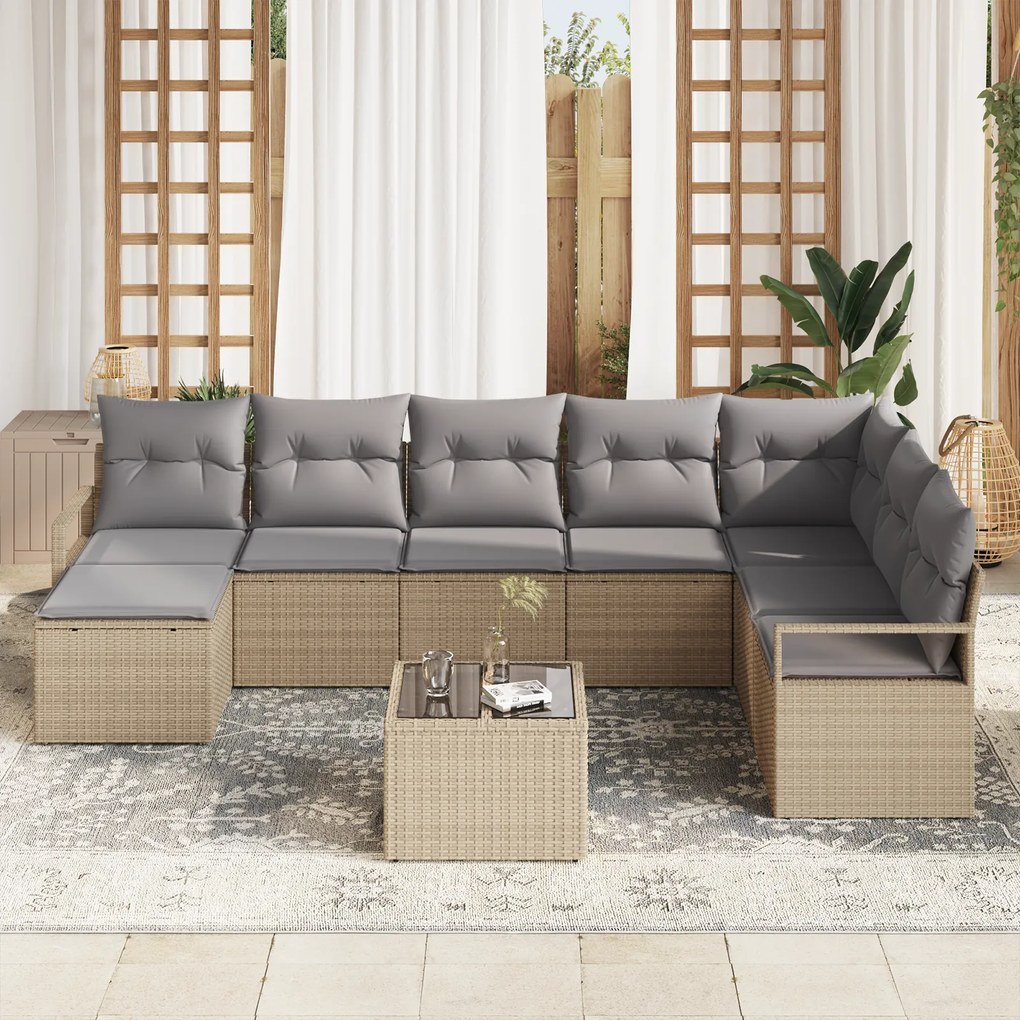 Conjunto de Sofá para Jardim vidaXL 9 Peças com Almofadas Rattan Poli