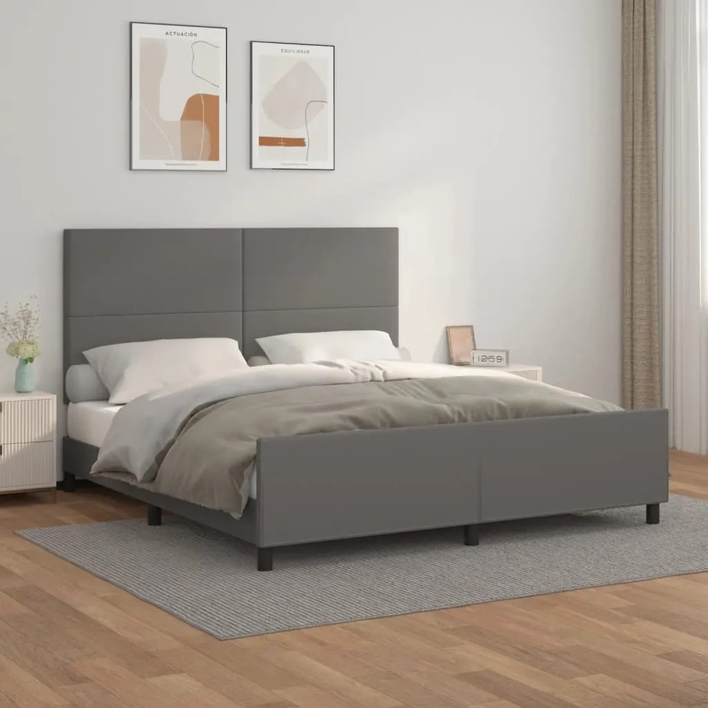 vidaXL Estrutura cama c/ cabeceira 180x200cm couro artificial cinzento
