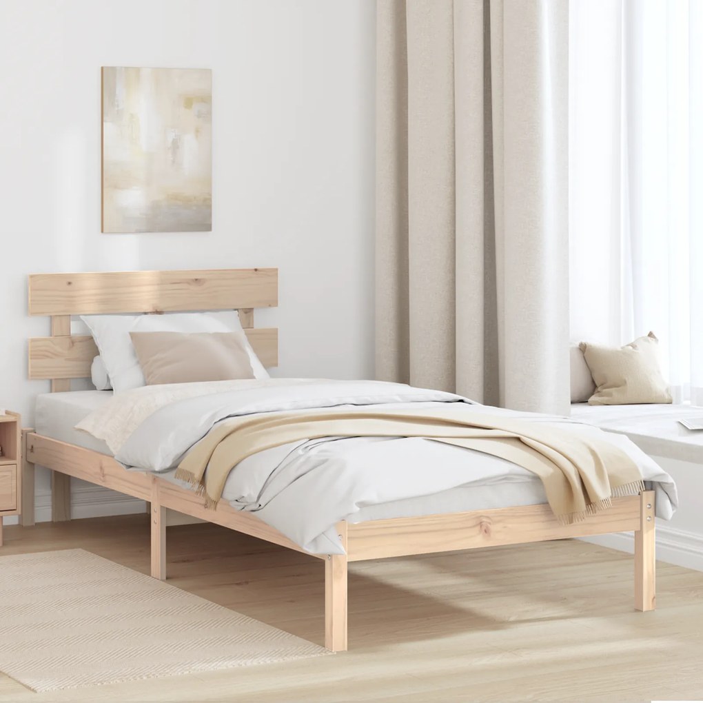 vidaXL Estrado de Cama com Cabeceira 80x200 cm Madeira Sólida de Pinho