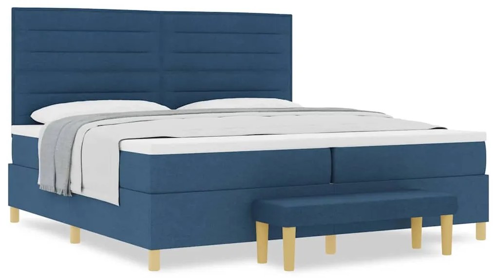 Cama Box Spring vidaXL com Colchão e Banco Azul 200x200 cm Tecido