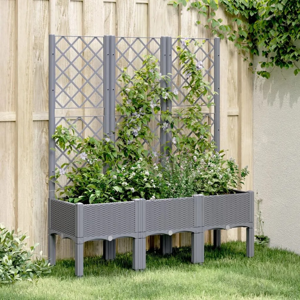 vidaXL Vaso/floreira de jardim c/ treliça 120x40x142 cm PP cinzento azul