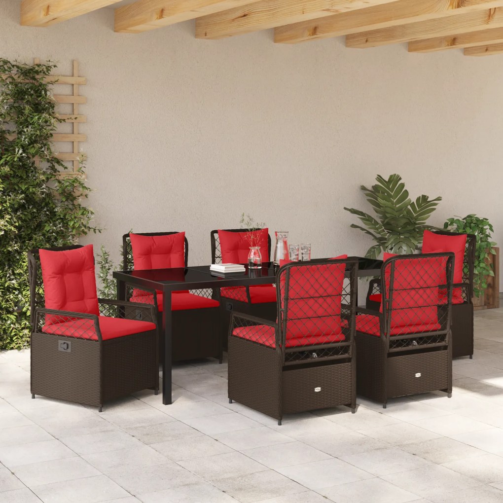 Conjunto de Jantar de Jardim de 7 Peças Rattan Poliéster Castanho