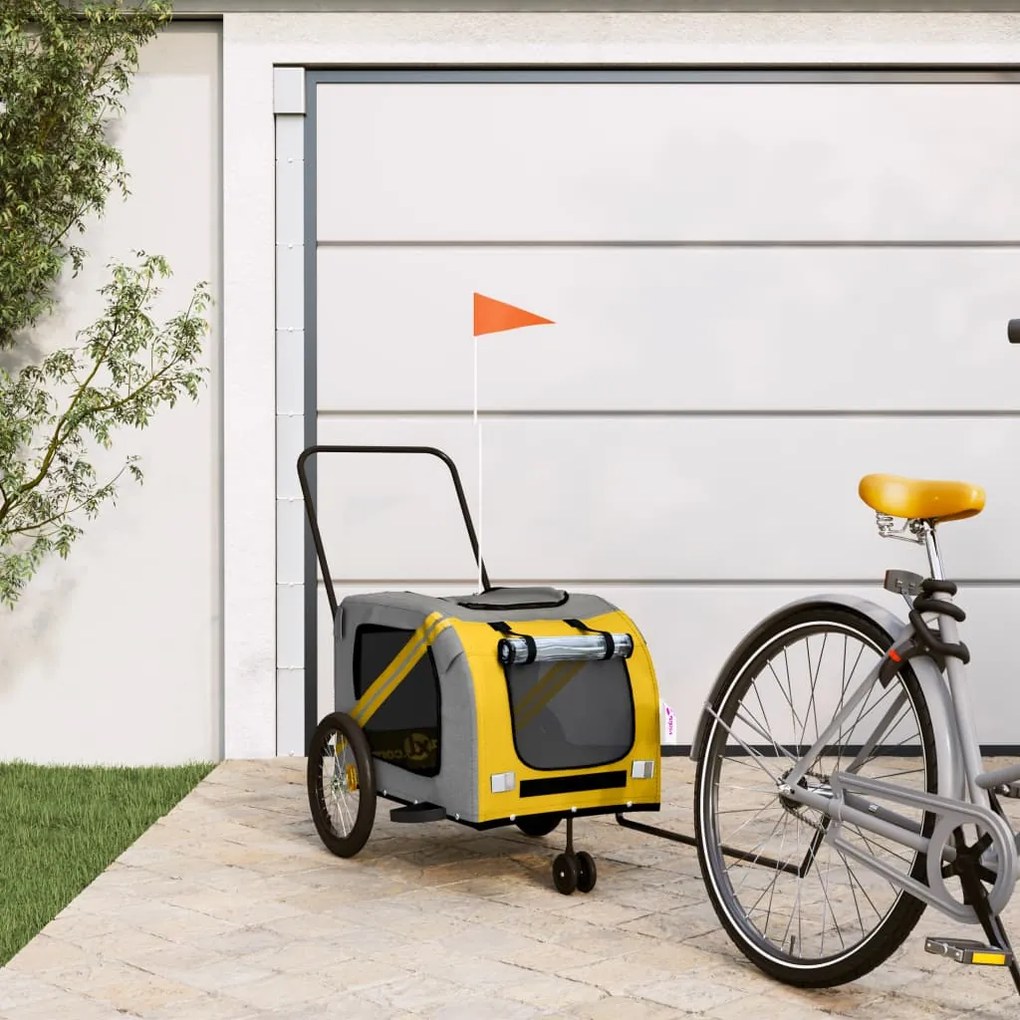 vidaXL Reboque bicicleta p/ animais tecido oxford/ferro amarelo/cinza