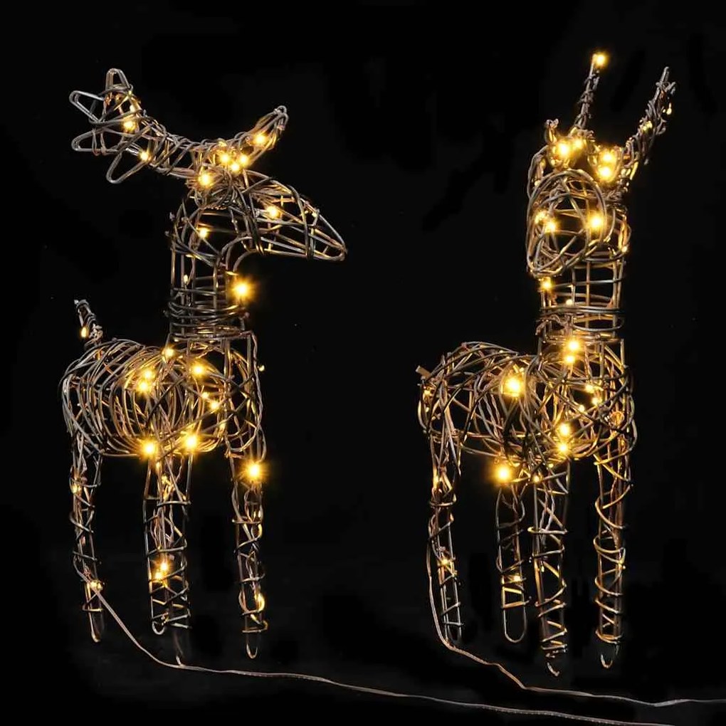 Decorações renas de Natal 2 pcs 80 luzes LED vime branco quente