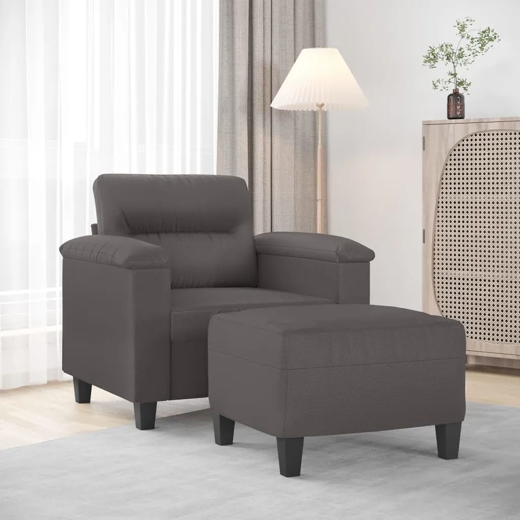 vidaXL Poltrona com apoio de pés couro artificial 60 cm cinzento