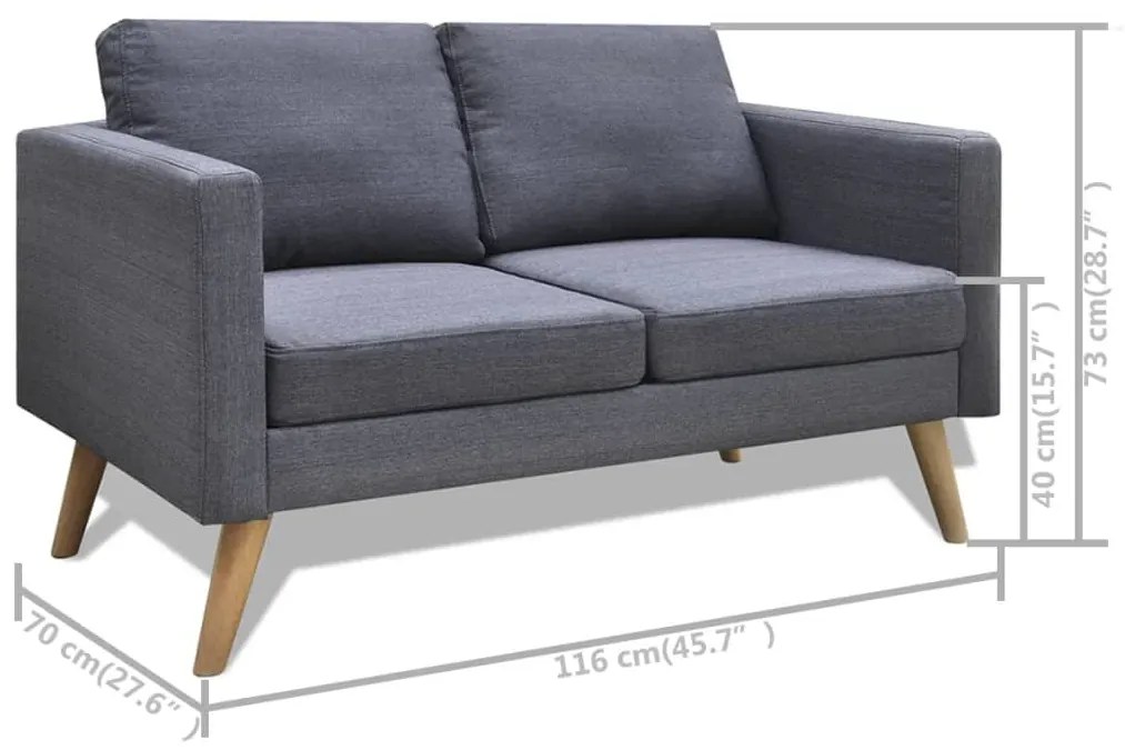 Conjunto de sofás de 2 lugares e 3 lugares tecido cinza escuro