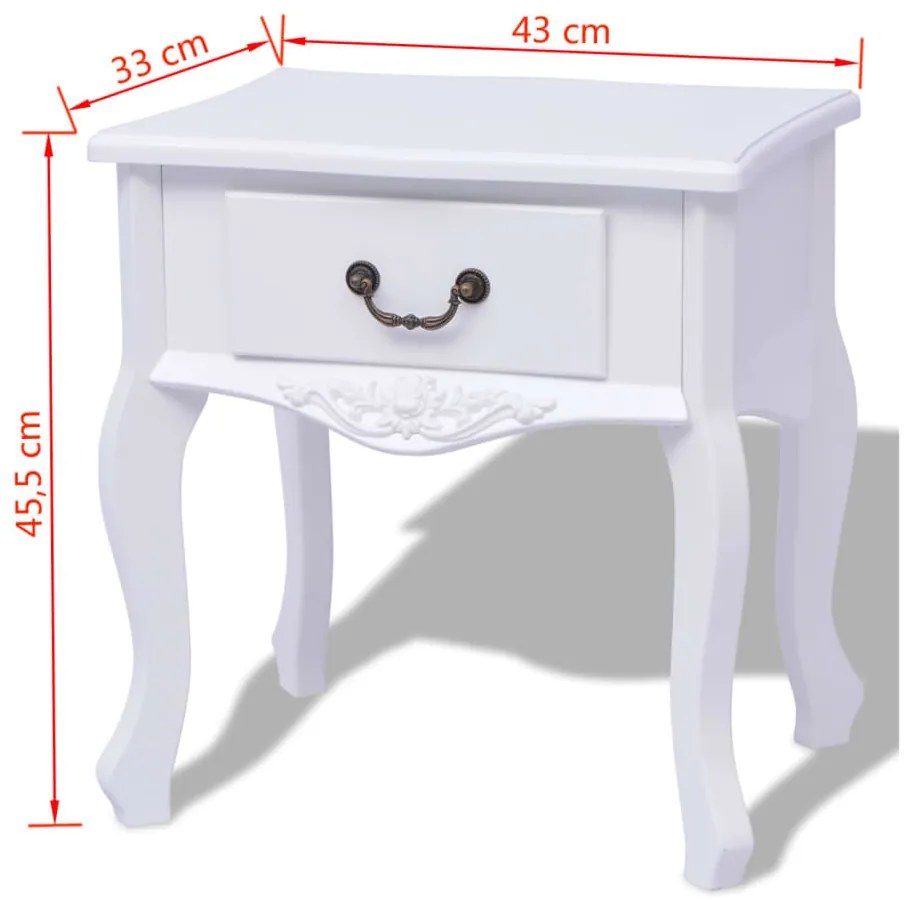Mesas de cabeceira, 2 pcs, MDF, branco