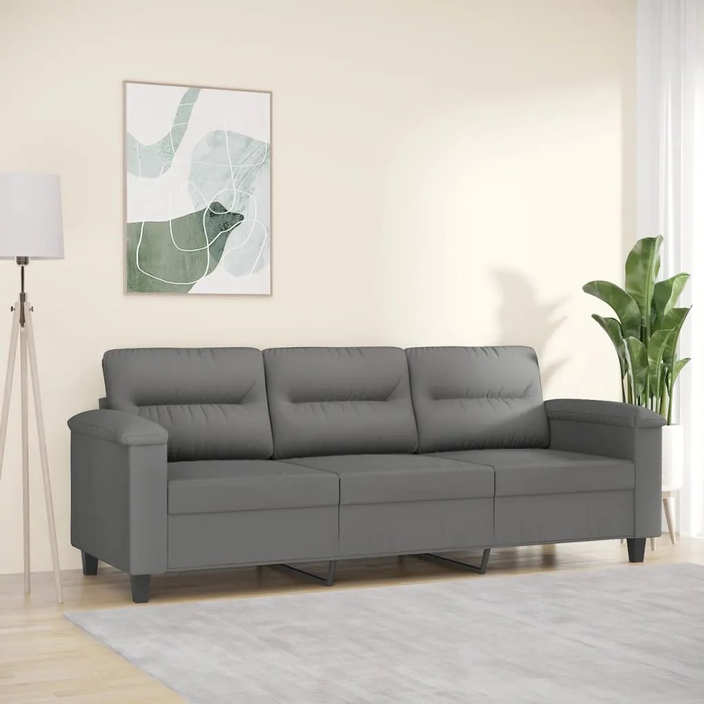 vidaXL Sofá de 3 lugares 180 cm tecido de microfibra cinzento-escuro