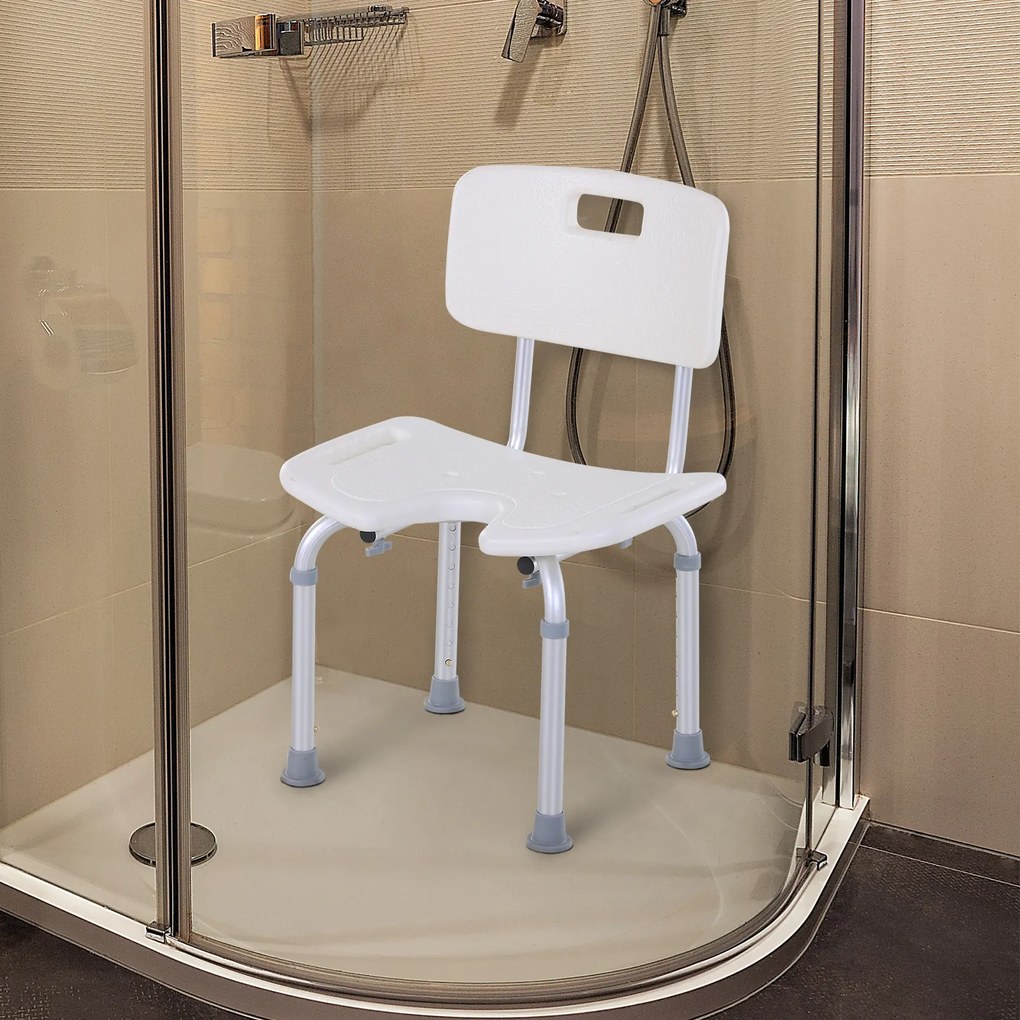 Cadeira de Banho, 48 x 42 x 83,5 cm, Altura Regulável, Branco