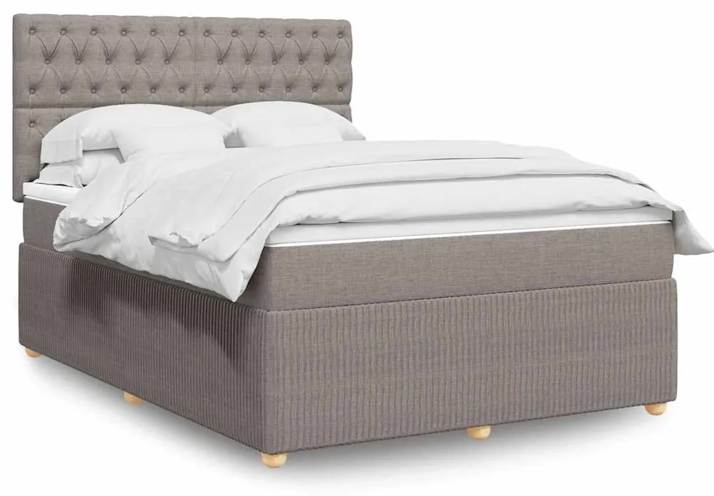 vidaXL Cama com molas/colchão 140x200 cm tecido castanho-acinzentado