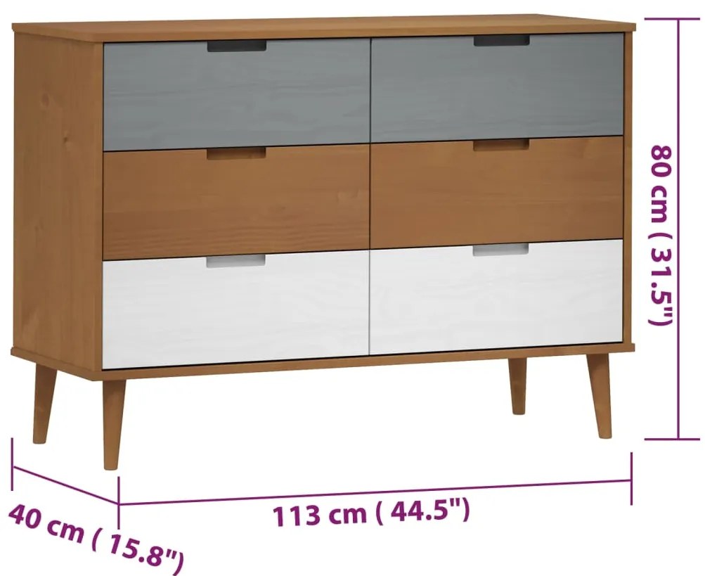 Armário de gavetas MOLDE 113x40x80 cm pinho maciço castanho