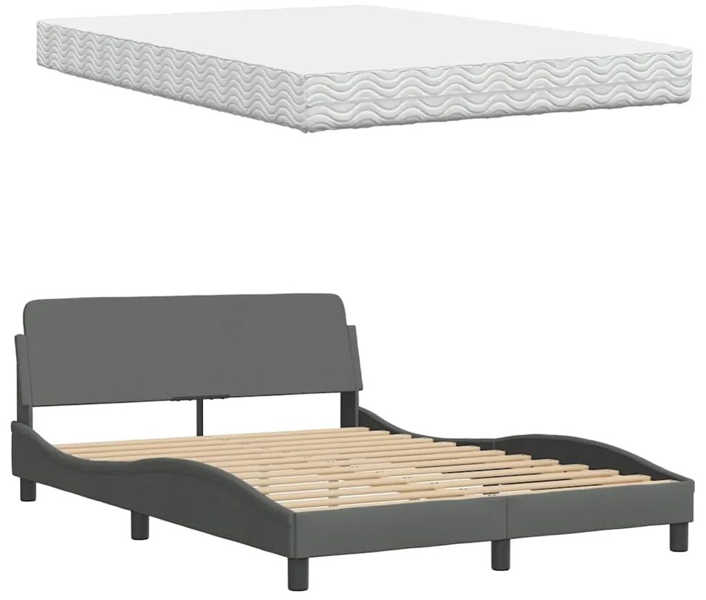 Cama com colchão 140x190 cm tecido cinzento-escuro
