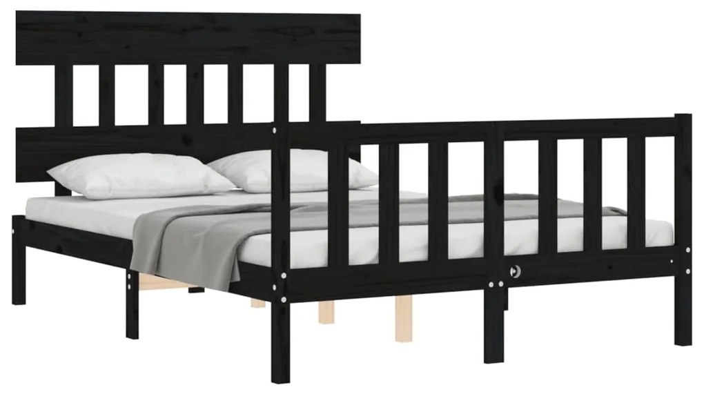 Estrutura de cama com cabeceira 140x190 cm madeira maciça preto