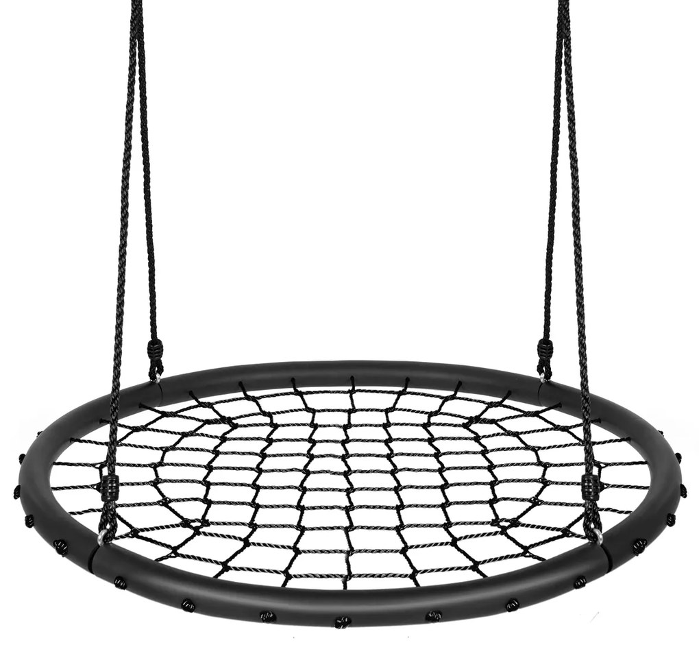 Baloiço Infantil Rede Redonda com Cordas Ajustáveis Ideal para Parque Infantil Jardim de Árvores 100 cm Preto
