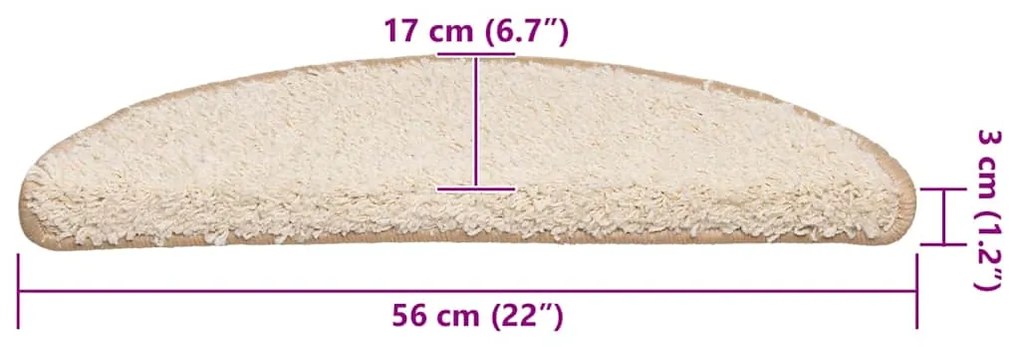 Tapetes de escada 30 pcs 56x17x3 cm creme