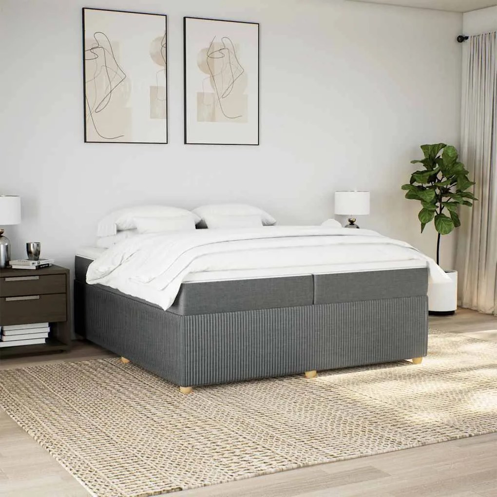 Cama com molas/colchão 200x200 cm tecido cinzento-escuro