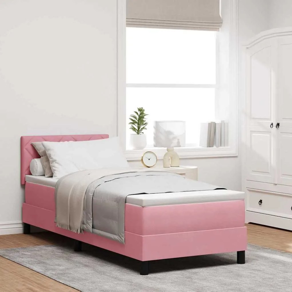 vidaXL Cama Box com colchão com cabeceira Rosa 80 x 200 cm Veludo