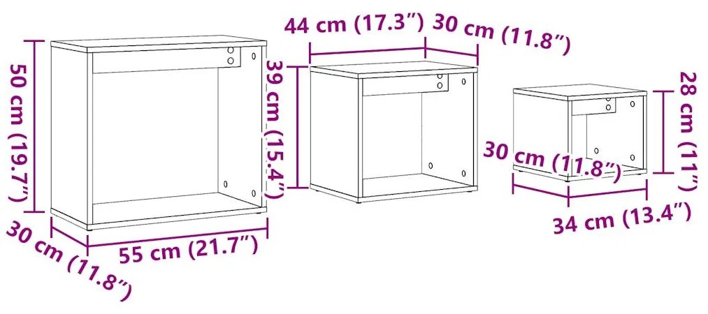 Mesas de encastrar 3 pcs derivados de madeira madeira velha