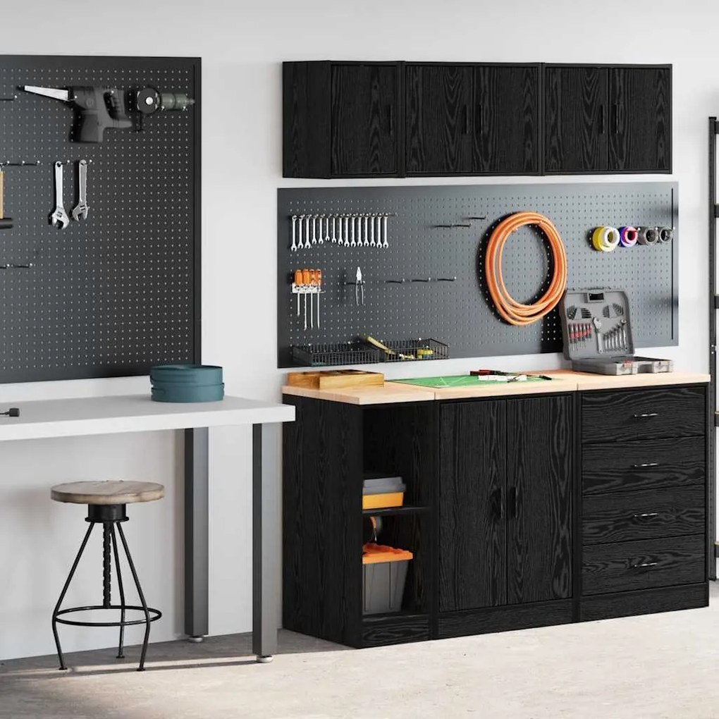 vidaXL Armários de garagem 2 pcs derivados de madeira preto