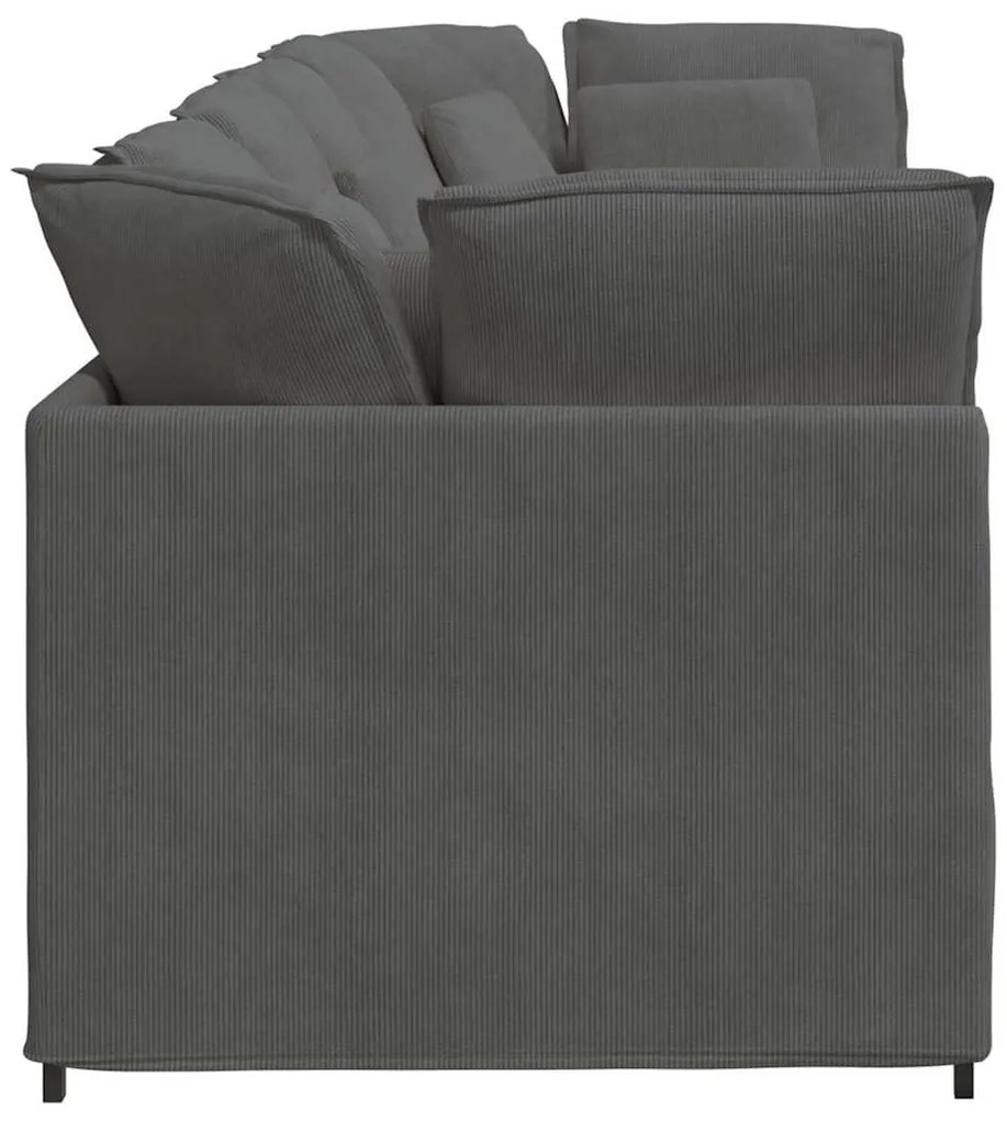 Sofá modular com almofadas tecido corduroy cinzento-escuro