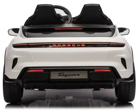 Carro elétrico infantil 24v Porsche Taycan - Turbo S, 2 lugares, Pneus de borracha, assento em couro sintético Branco