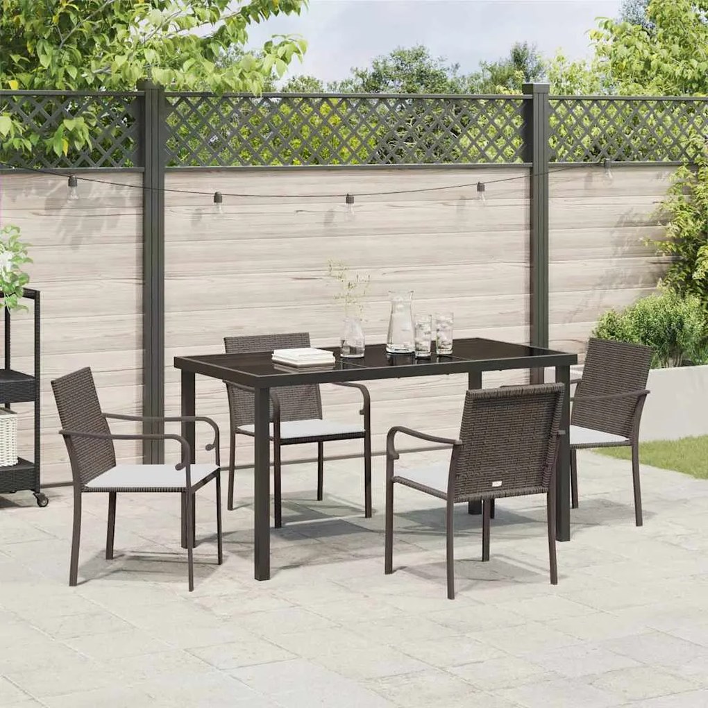Conjunto de Jantar de Jardim de 5 Peças com Almofadas - Rattan Poli Ca