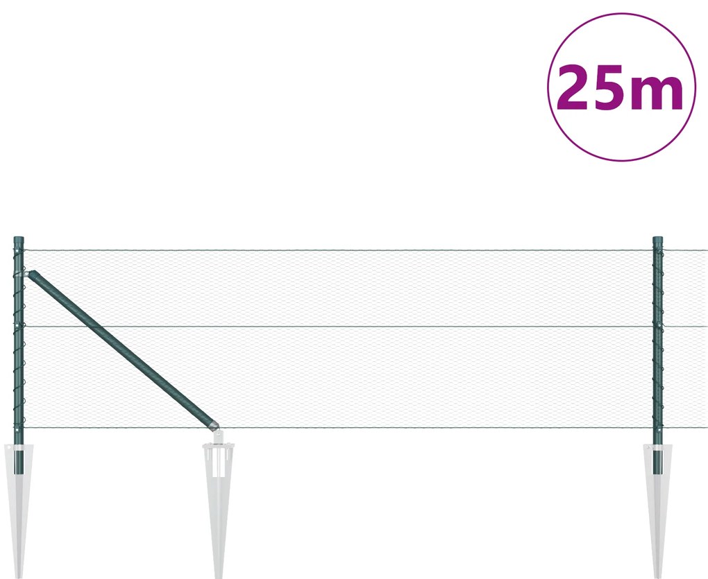 Cerca Hexagonal vidaXL Verde 0,6x25 m Aço