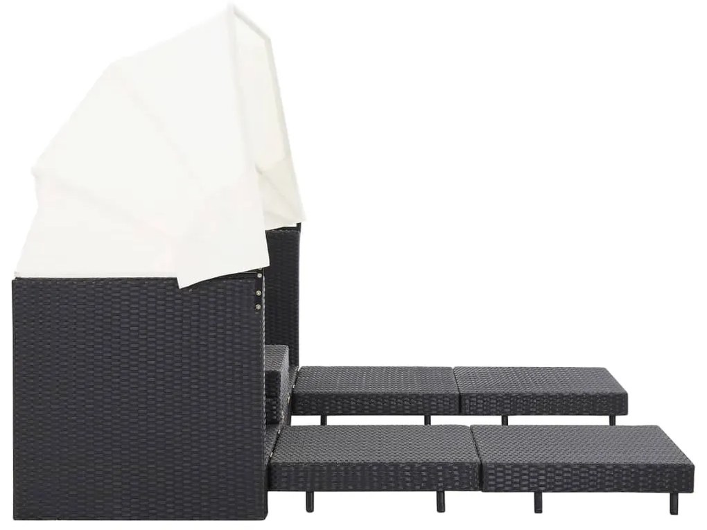 Espreguiçadeira extensível 3 lugares com toldo vime PE preto