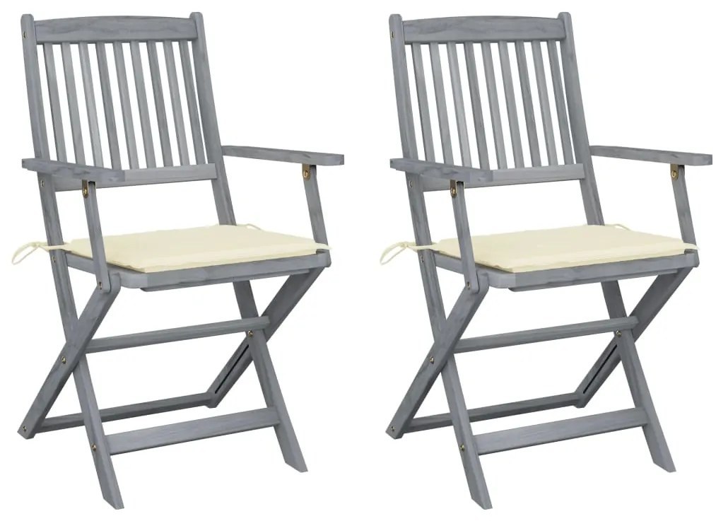 vidaXL Cadeiras exterior dobráveis c/ almofadões 2 pcs acácia maciça