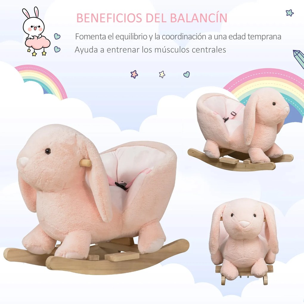 HOMCOM Baloiço Infantil com Forma de Coelho de Pelúcia Baloiço para Be