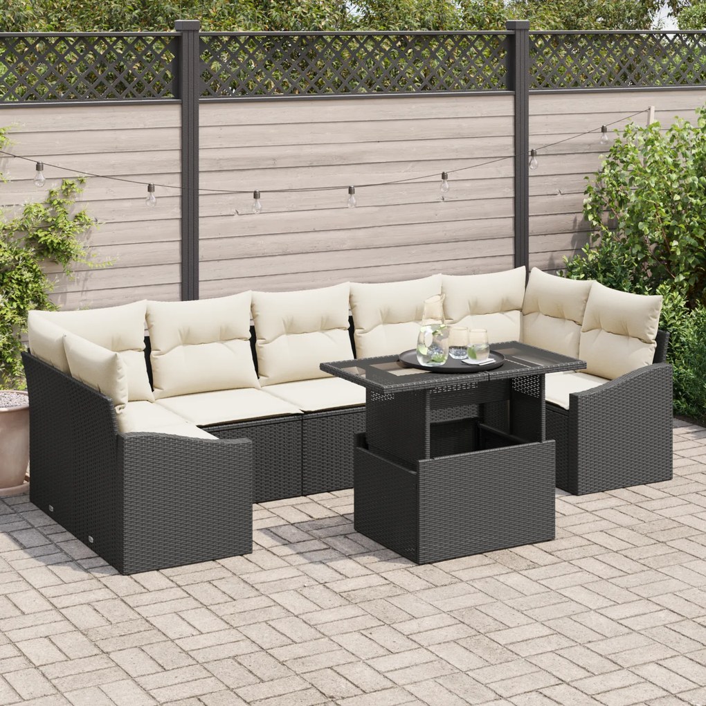 Conjunto de Sofás de Jardim de 8 Peças com Almofadas Preto Rattan Sint
