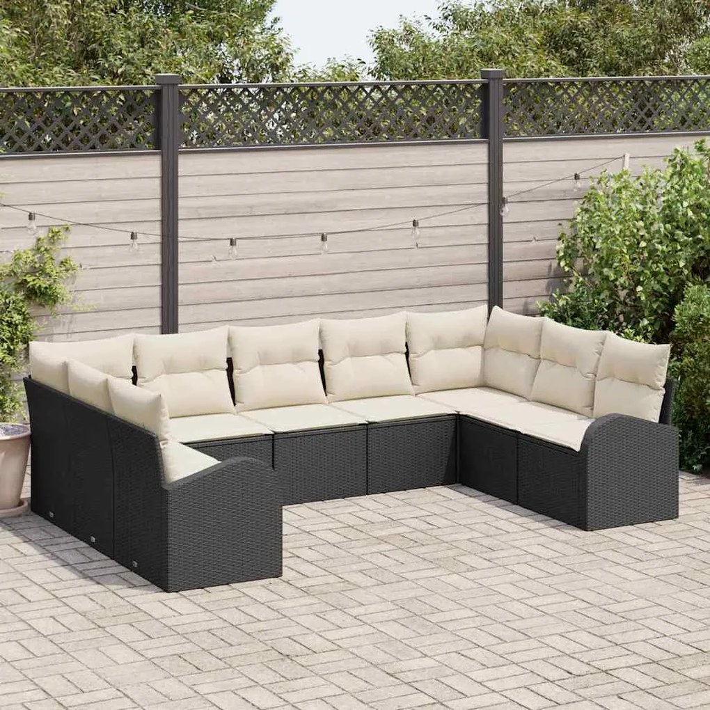 vidaXL Conjunto de Sofá de Jardim 9 pcs Preto e Branco vime PE