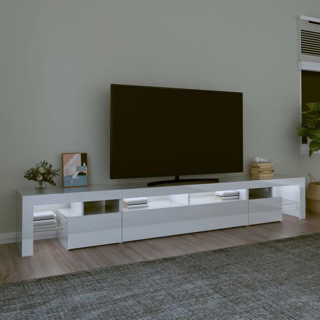 Móvel de TV Roberci com Luzes LED de 260cm - Branco Brilhante - Design