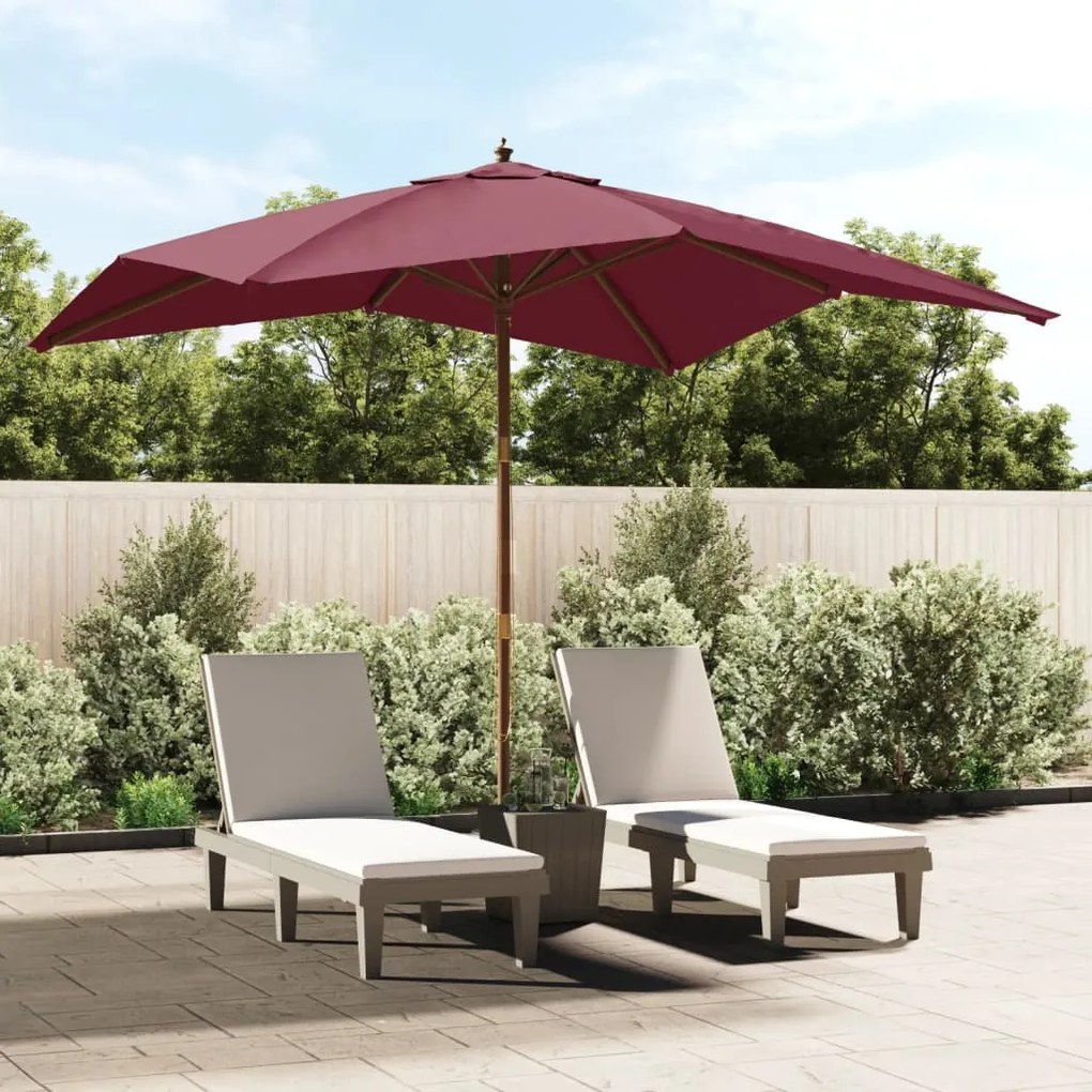 vidaXL Guarda-sol de jardim c/ poste madeira 300x300x273 cm bordô