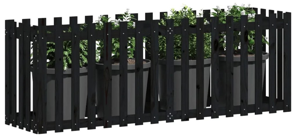 Canteiro elevado c/ design cerca 200x50x70cm pinho maciço preto