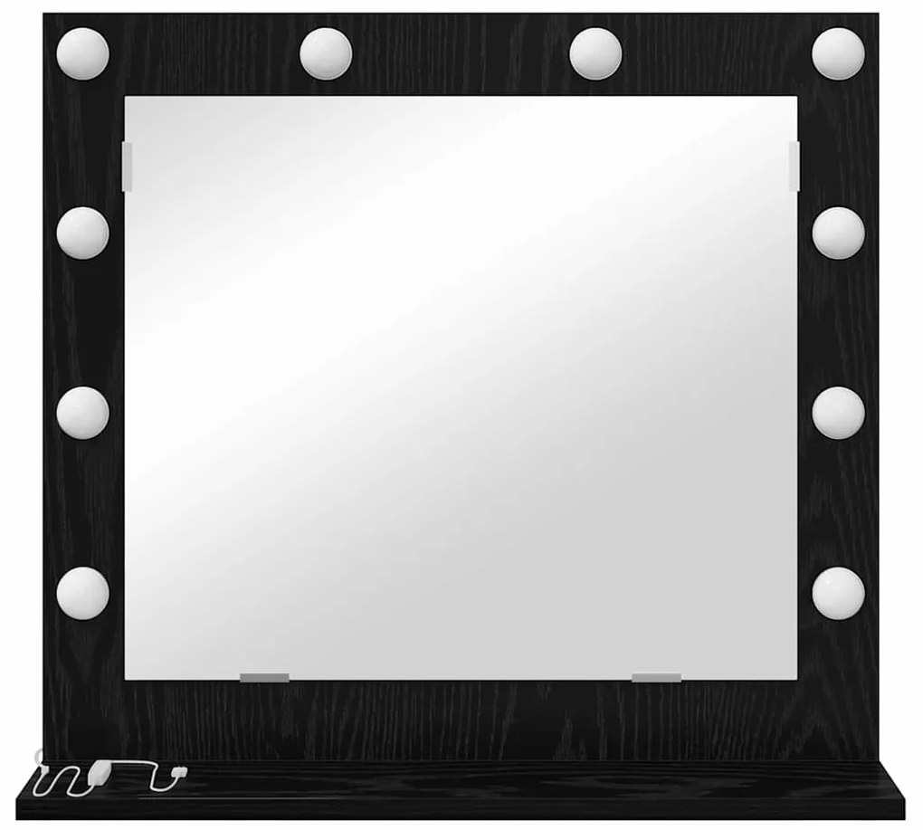 Espelho de Maquilhagem com Luzes LED Carvalho Preto 60x55x18 cm