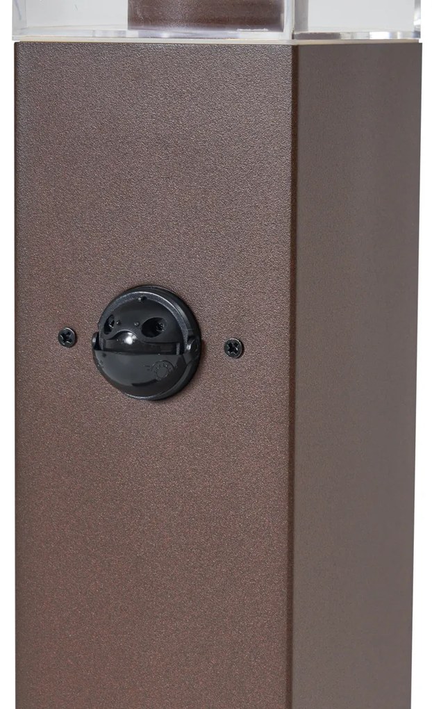 Candeeiro de Exterior Castanho Ferrugem com Vidro Transparente 45cm IP44 com Tomada e Sensor de Movimento - Malios Moderno