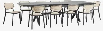 Conjunto De Mesa Retangular Extensível 240-300x100 Cm Em Alumínio Karena E 10 Cadeiras De Jardim Empilháveis Em Polipropileno Om Cinza Grafito - Sklum