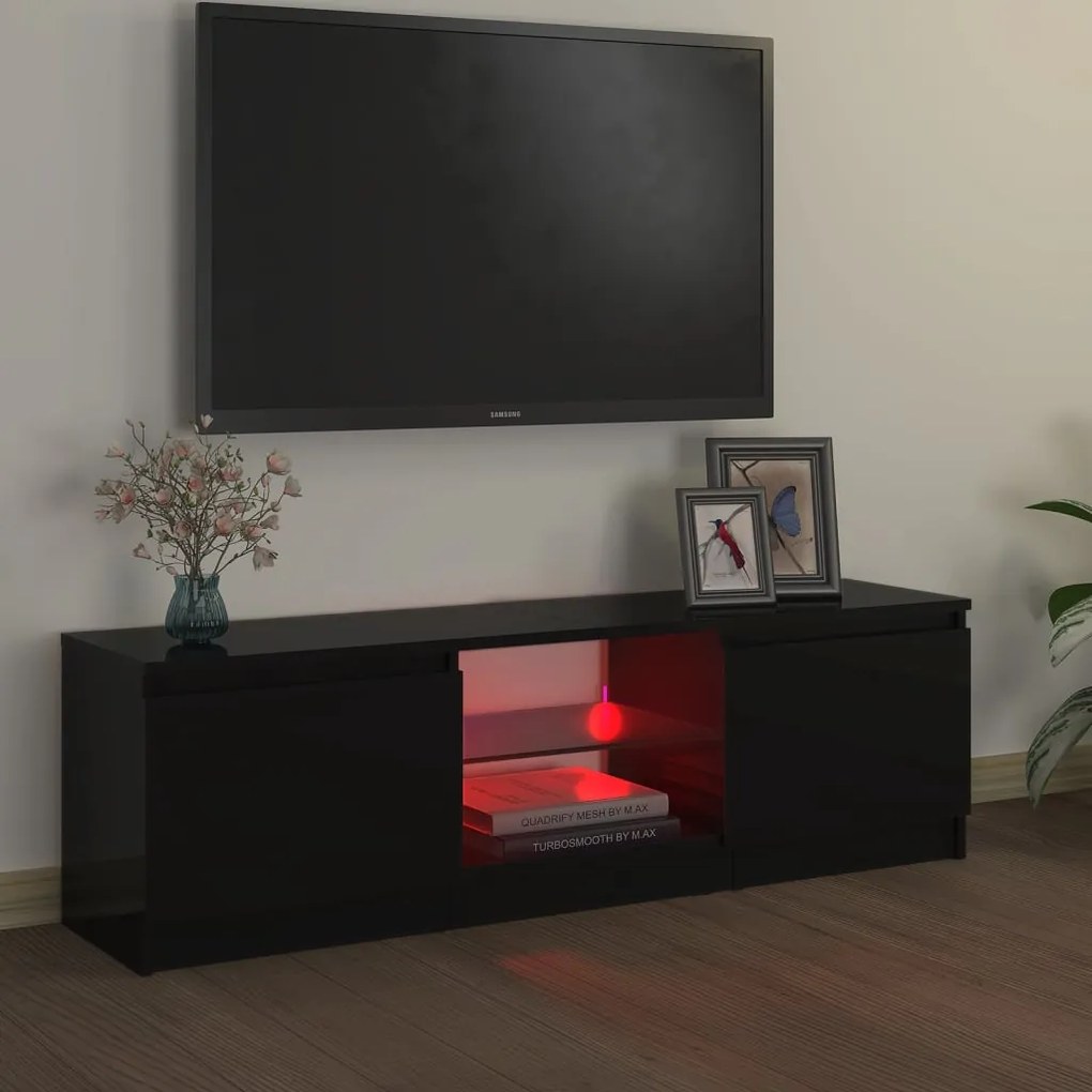 Móvel de TV com luzes LED 120x30x35,5 cm preto