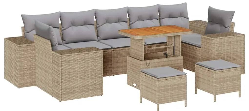 Conjunto de Sofá de Jardim com Almofadas de 10 Peças Beige Rattan Acác