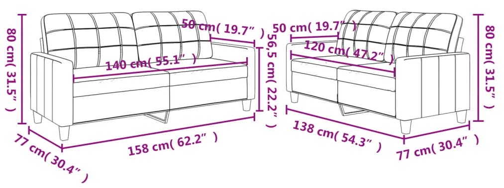 2 pcs conjunto de sofás c/ almofadões couro artificial cinzento