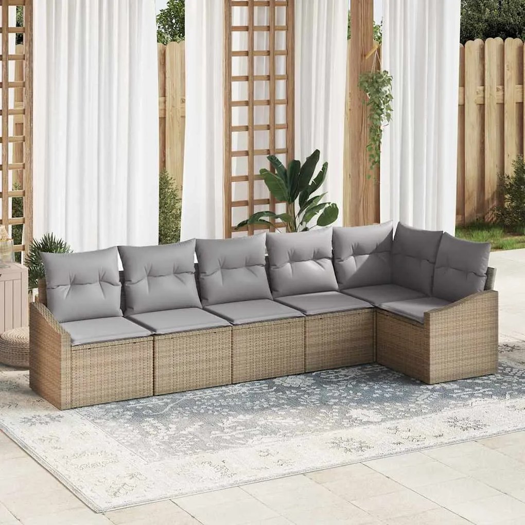 vidaXL Conjunto de Jantar de Jardim com 6 Peças e Almofadas Bege em Rattan Sintético