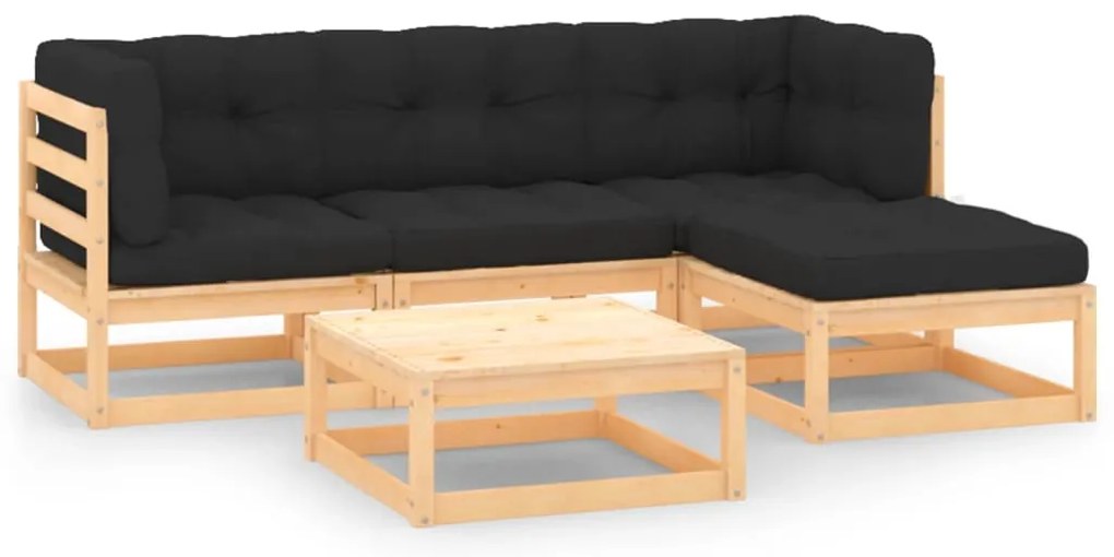 5 pcs conjunto lounge de jardim c/ almofadões pinho maciço