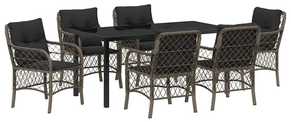 Conjunto de Jantar de Jardim com 7 Peças e Almofadas Cinza em Rattan S