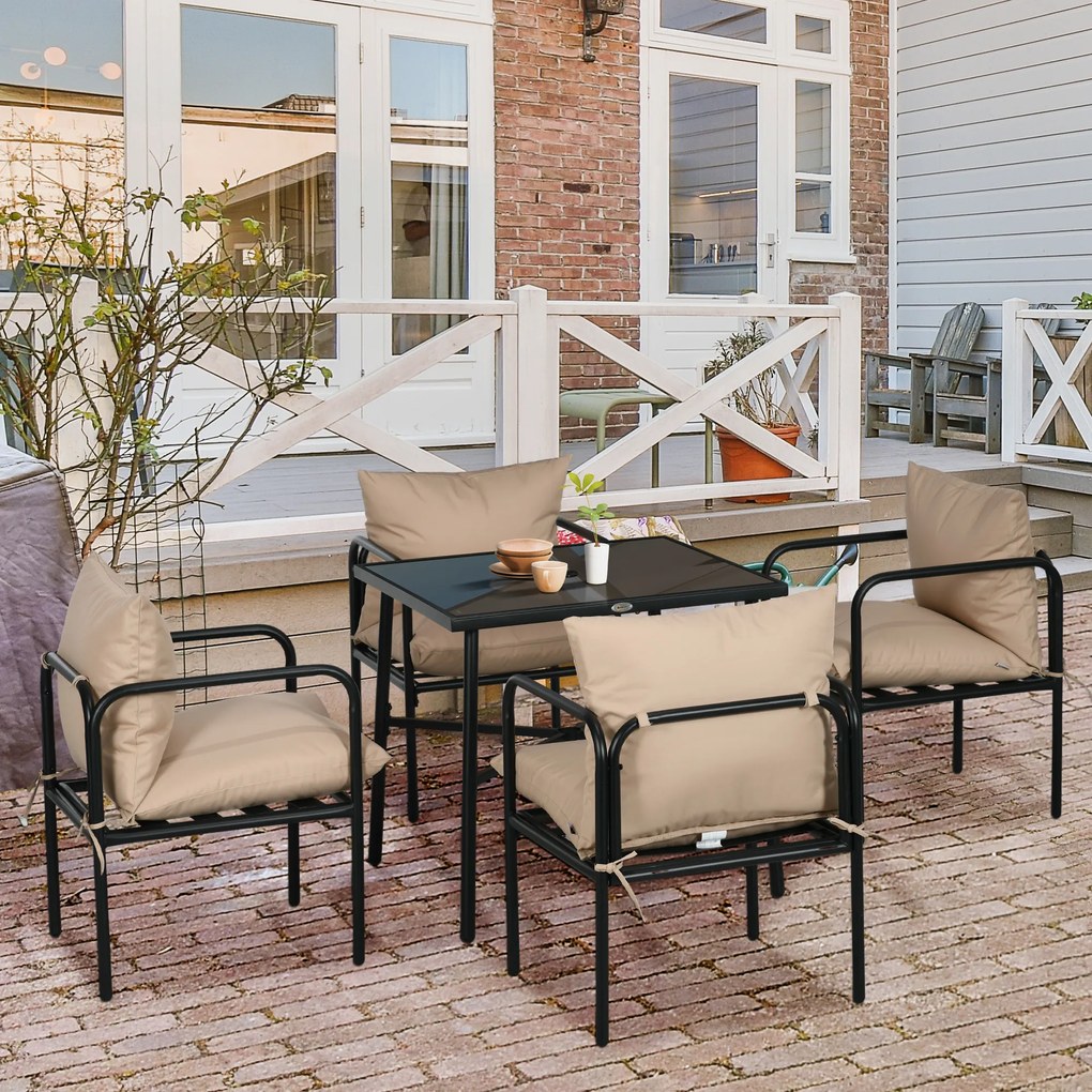 Conjunto de jardim com mesa e cadeiras (5 peças): 1 mesa de jantar quadrada e 4 cadeiras, com 4 almofadas
